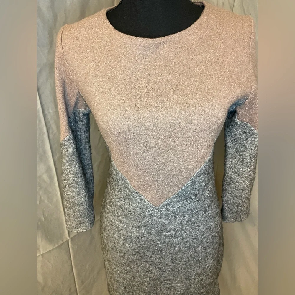 Dagg & Stacey Chic Long Sleeve Wool Blend Dress in Pink and Gray - Picture 2 of 8